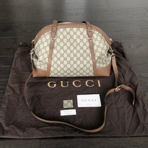 Brand New Gucci Monogram Tote with Beige Leather